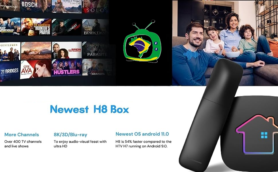 BRAATV 2025 H8 Box Brazil TV H8 Brazil Tv New Version Brazilian H8 Box Support 2.4GHz/ 5GHz WiFi 4K UHD Bluetooth 5.0 - Envio-Rapido