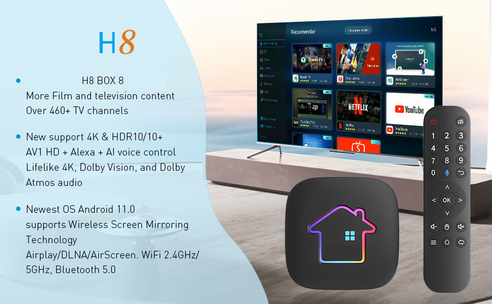 BRAATV 2025 H8 Box Brazil TV H8 Brazil Tv New Version Brazilian H8 Box Support 2.4GHz/ 5GHz WiFi 4K UHD Bluetooth 5.0 - Envio-Rapido